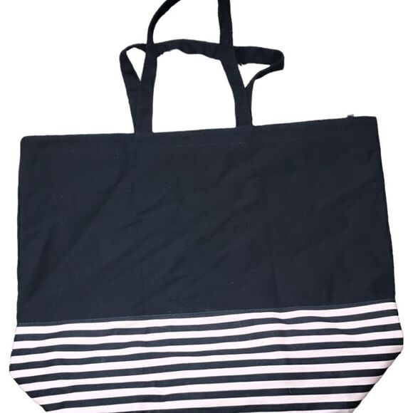 Victoria's Secret Blavk & Pink Striped Weekend Tote - Picture 2 of 5